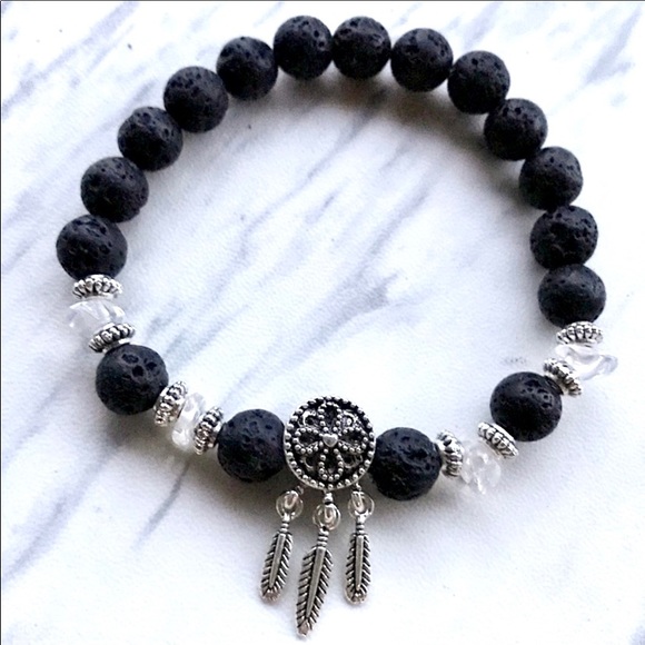 Silverskylight Jewelry - Lava rock crystal silver dream catcher bracelet